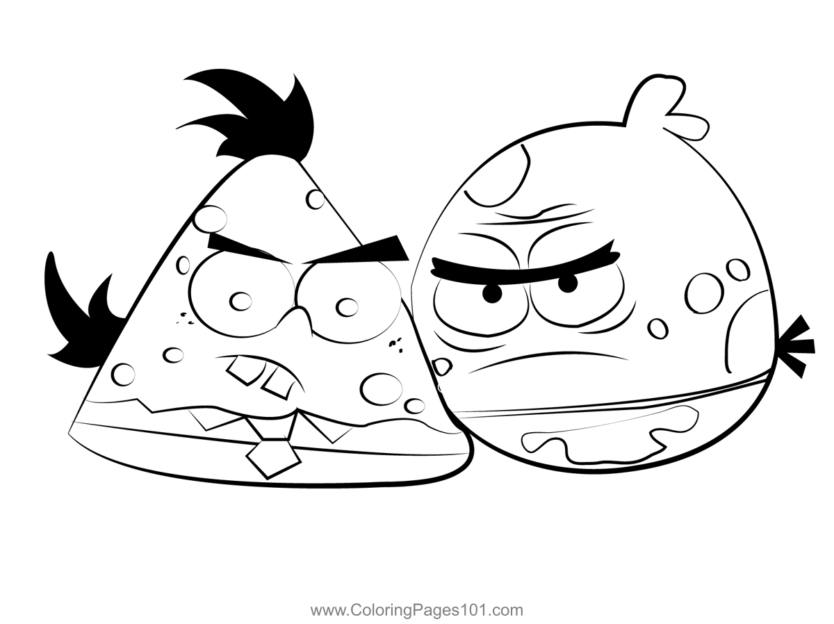 Angry birds mixed with spongebob patrick coloring page for kids