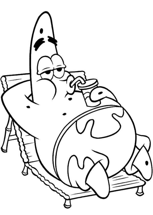 Online coloring pages coloring page patrick drinking juice on the beach cartoons coloring download and print free