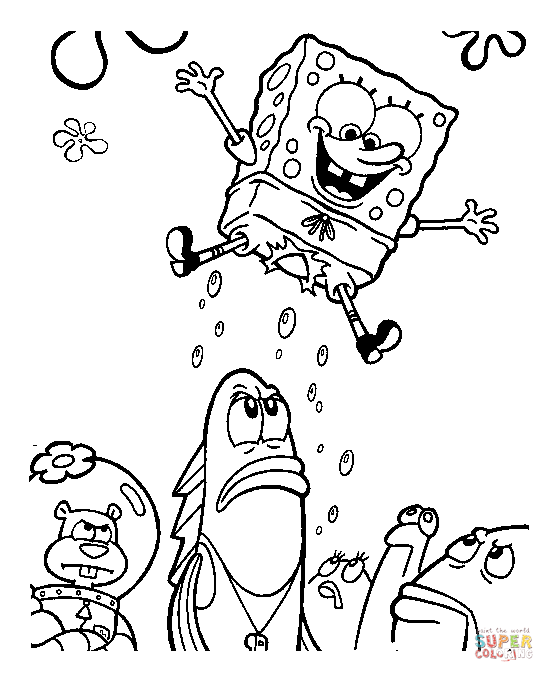 Jumping spongebob coloring page free printable coloring pages