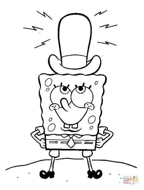 Spongebob in a hat coloring page free printable coloring pages