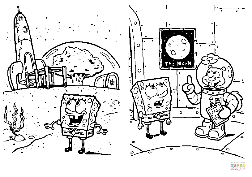 Sponge bob on the moon coloring page free printable coloring pages