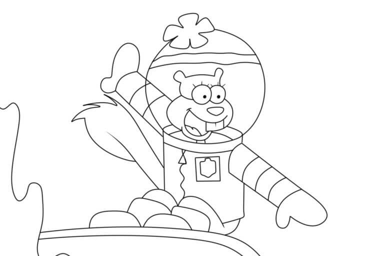 Sandy cheeks with spongebob in valentine day coloring page