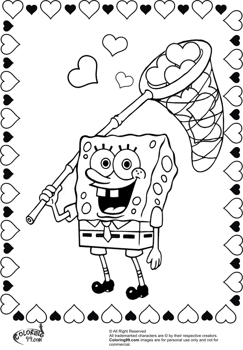 Spongebob coloring pages for valentines day team colors