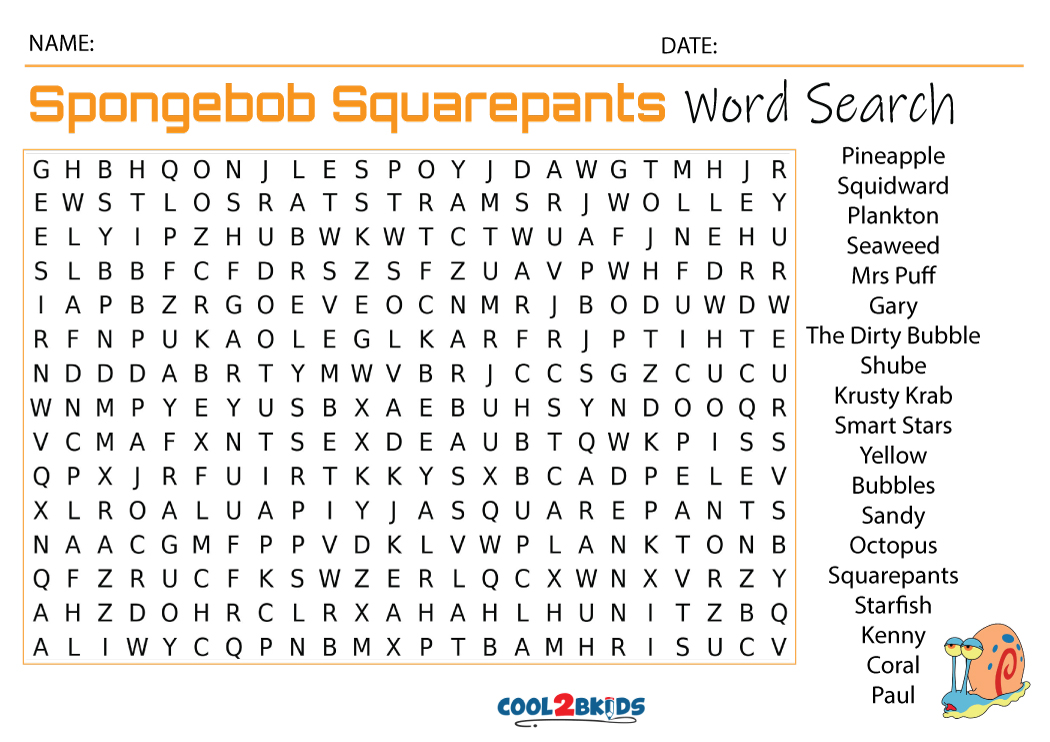 Printable spongebob word search