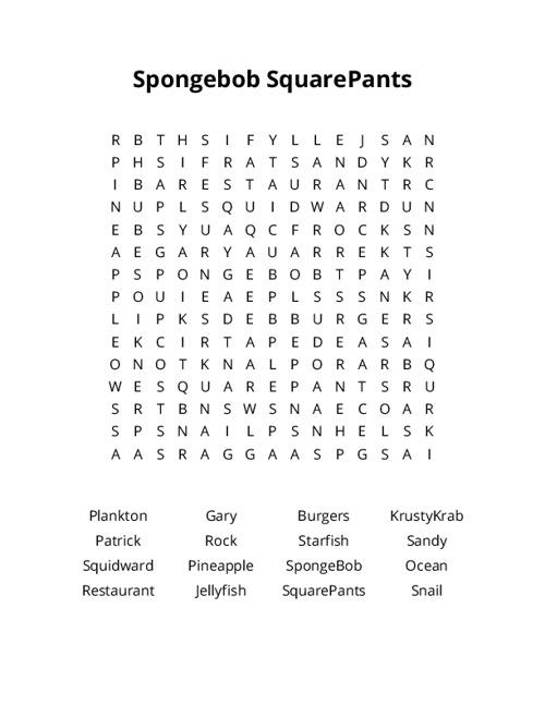 Spongebob squarepants word search