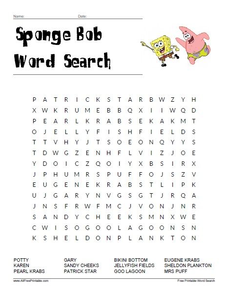 Spongebob word search