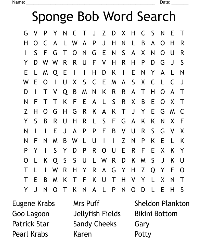 Similar to spongebob and patrick word puzzle word search