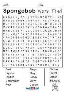 Printable spongebob word search