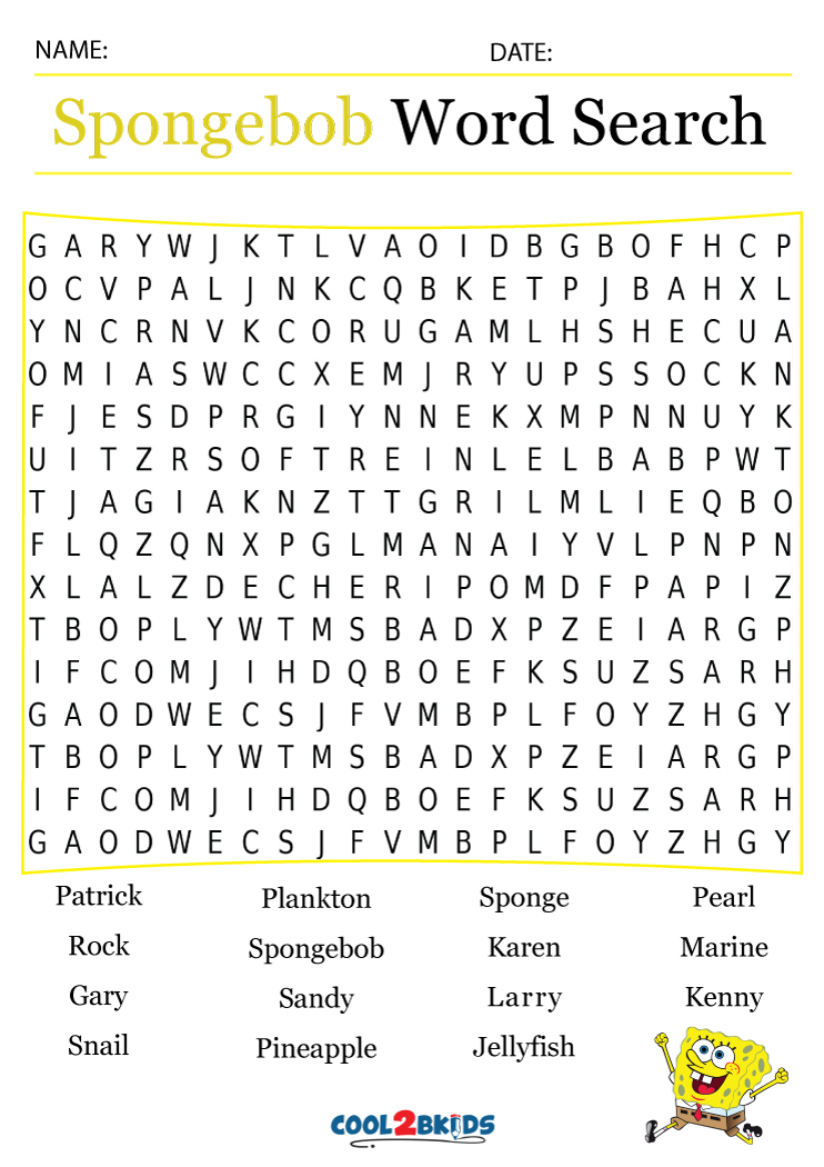 Printable spongebob word search