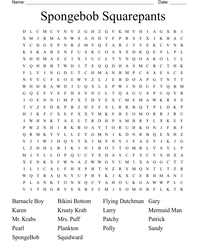 Spongebob squarepants word search