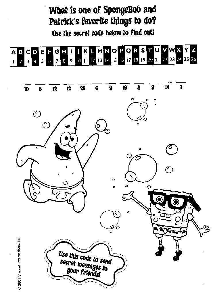 Spongebob secret code game coloring page spongebob phonics practice secret code