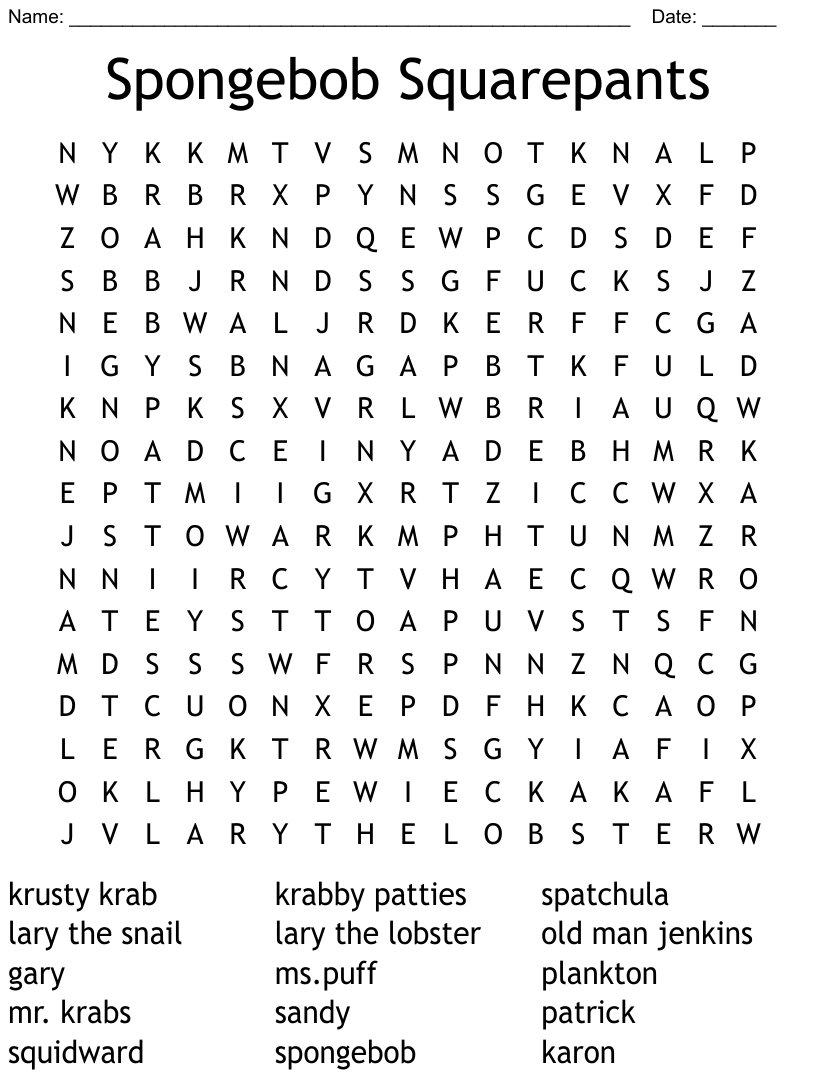 Spongebob squarepants word search