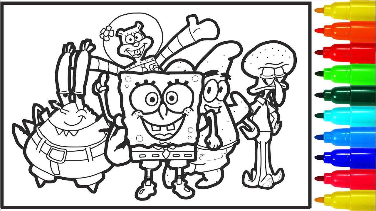 Spongebob and funny friends coloring pages