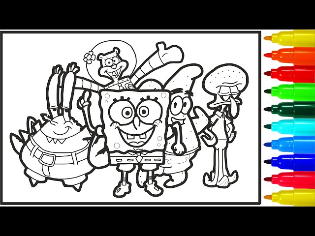 Spongebob and funny friends coloring pages