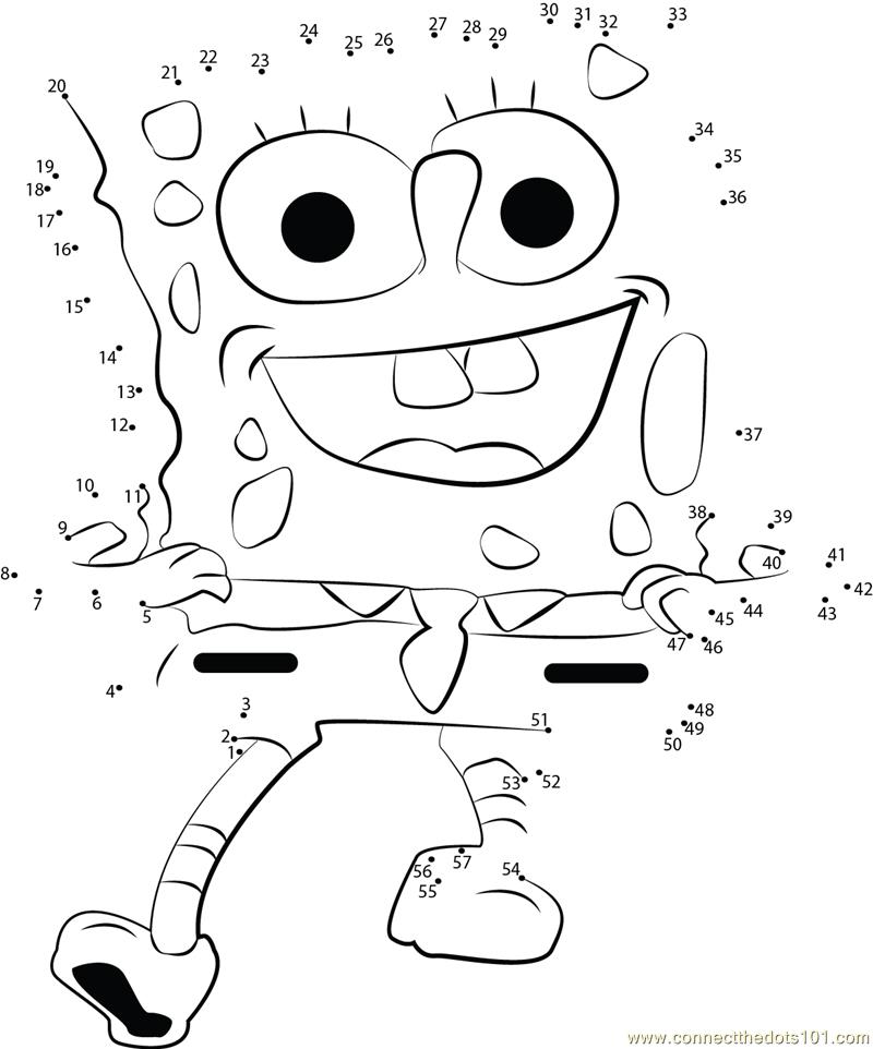 Spongebob funny dot to dot printable worksheet