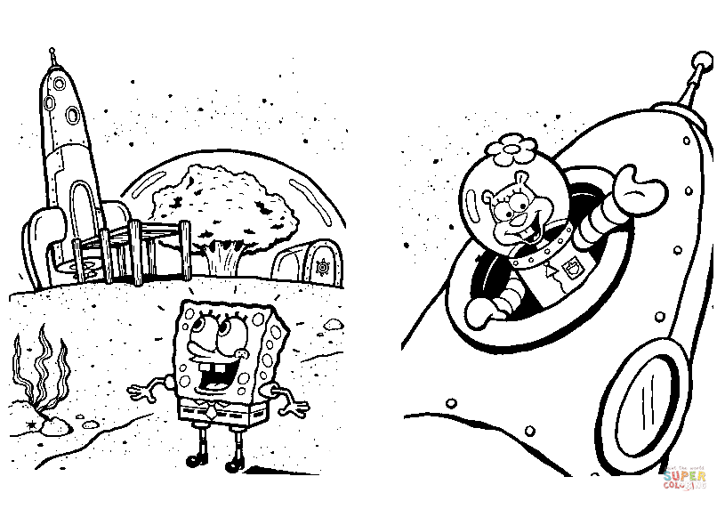 Spongebob on the moon coloring page free printable coloring pages