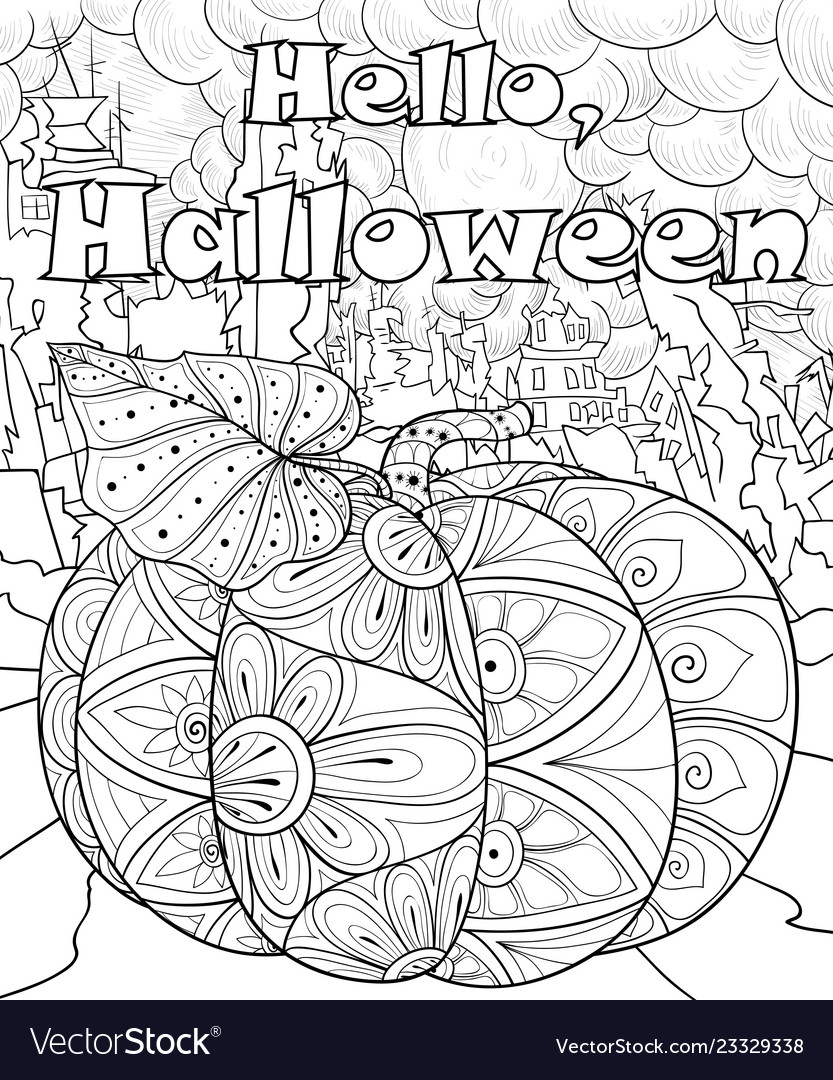 Adult coloring bookpage a cute halloween pumpkin vector image