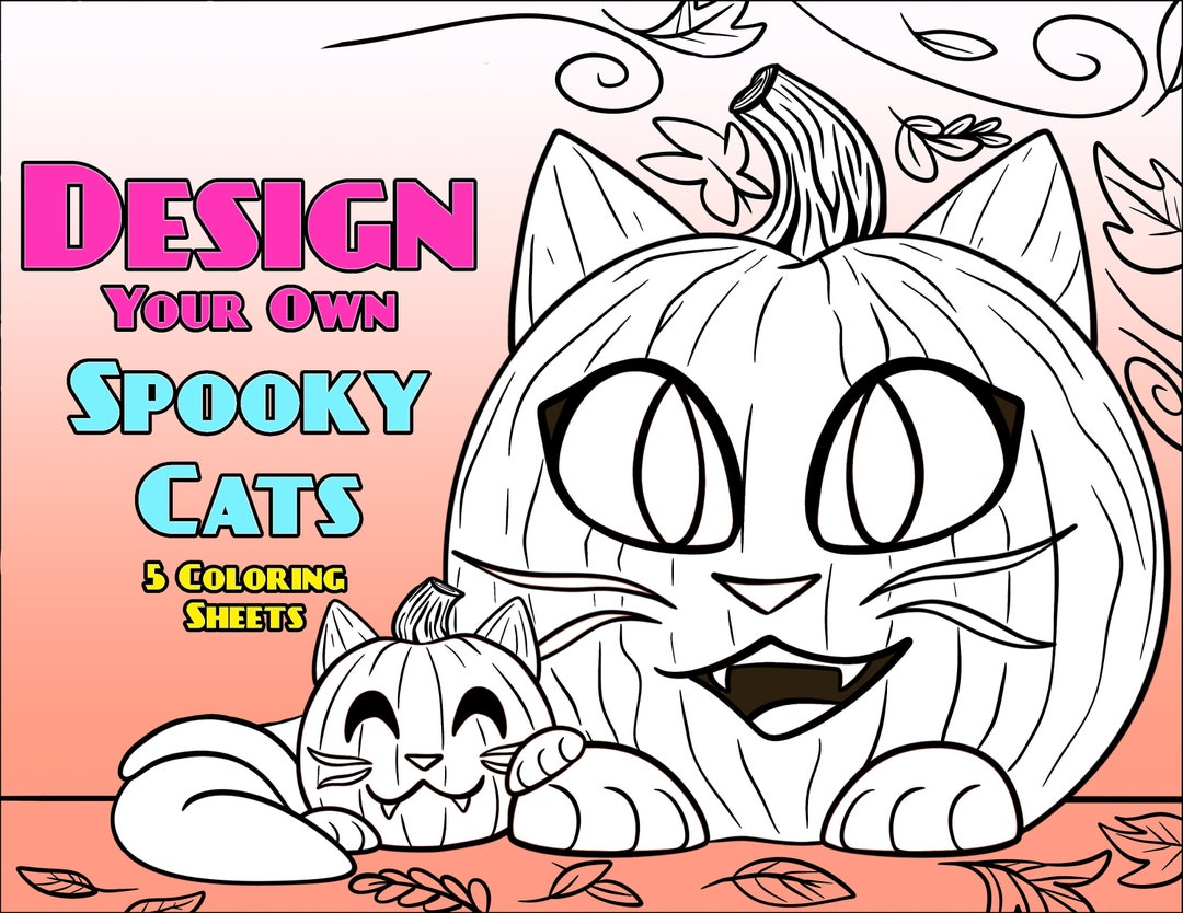 Design your own spooky cats downloadable halloween coloring sheets