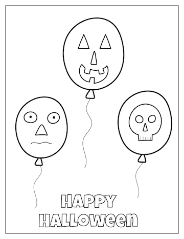 Premium vector happy halloween coloring page with funny balloons spooky print for coloring book