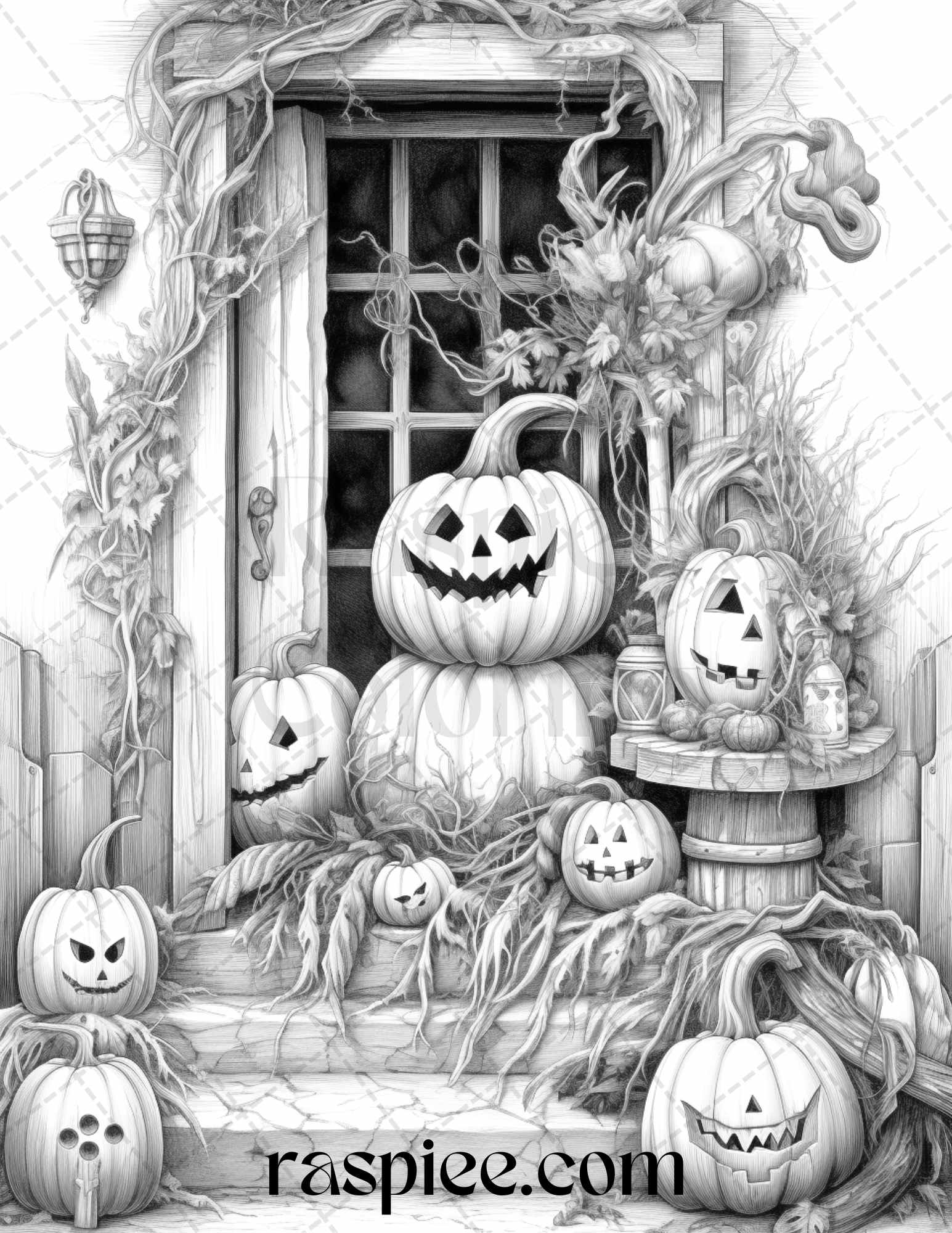 Spooky halloween home decor printable grayscale coloring pages for â coloring