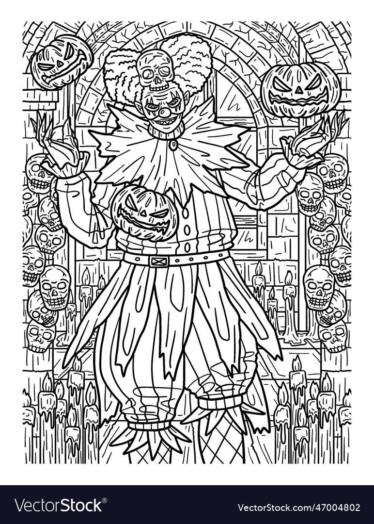 Halloween clown coloring page for adults vector image