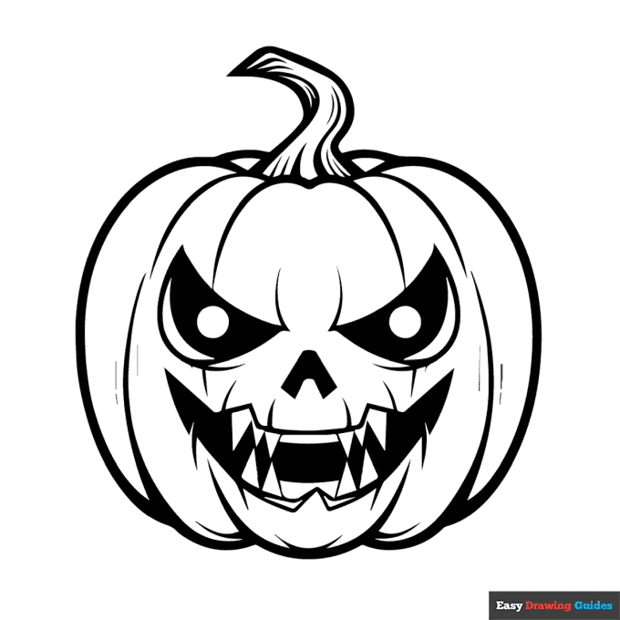 Scary halloween pumpkin coloring page easy drawing guides