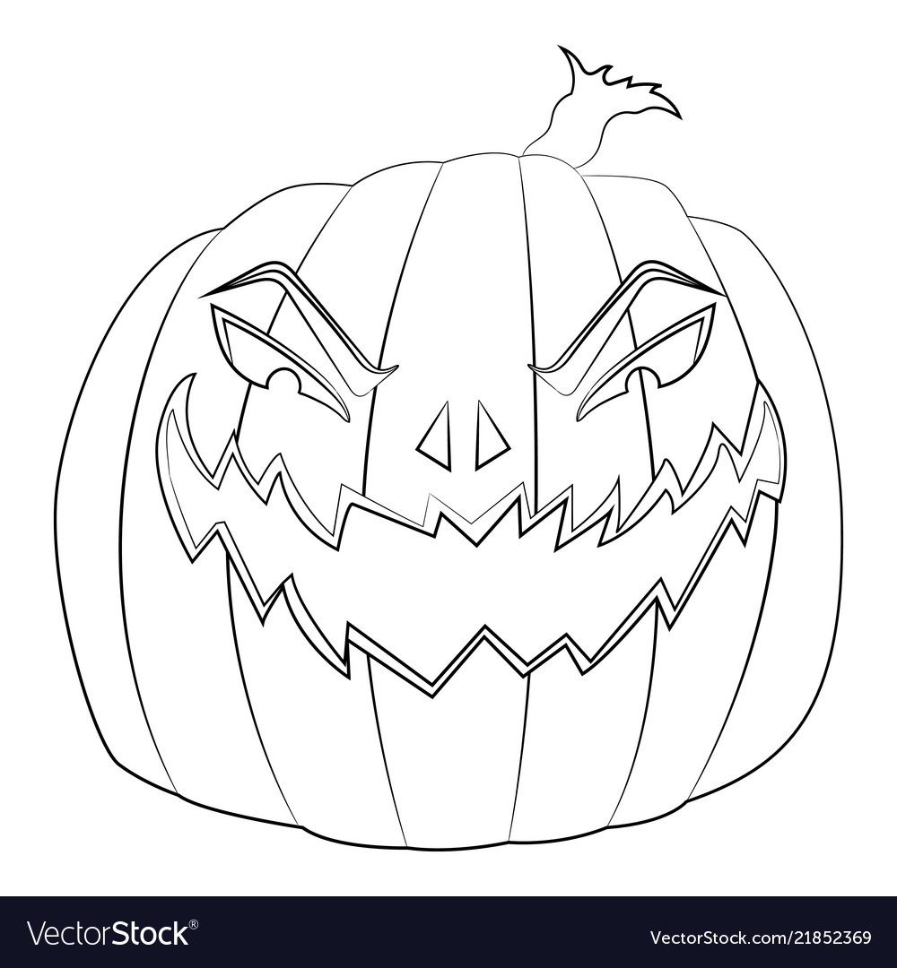 Coloring page for kids with halloween evil pumpkin