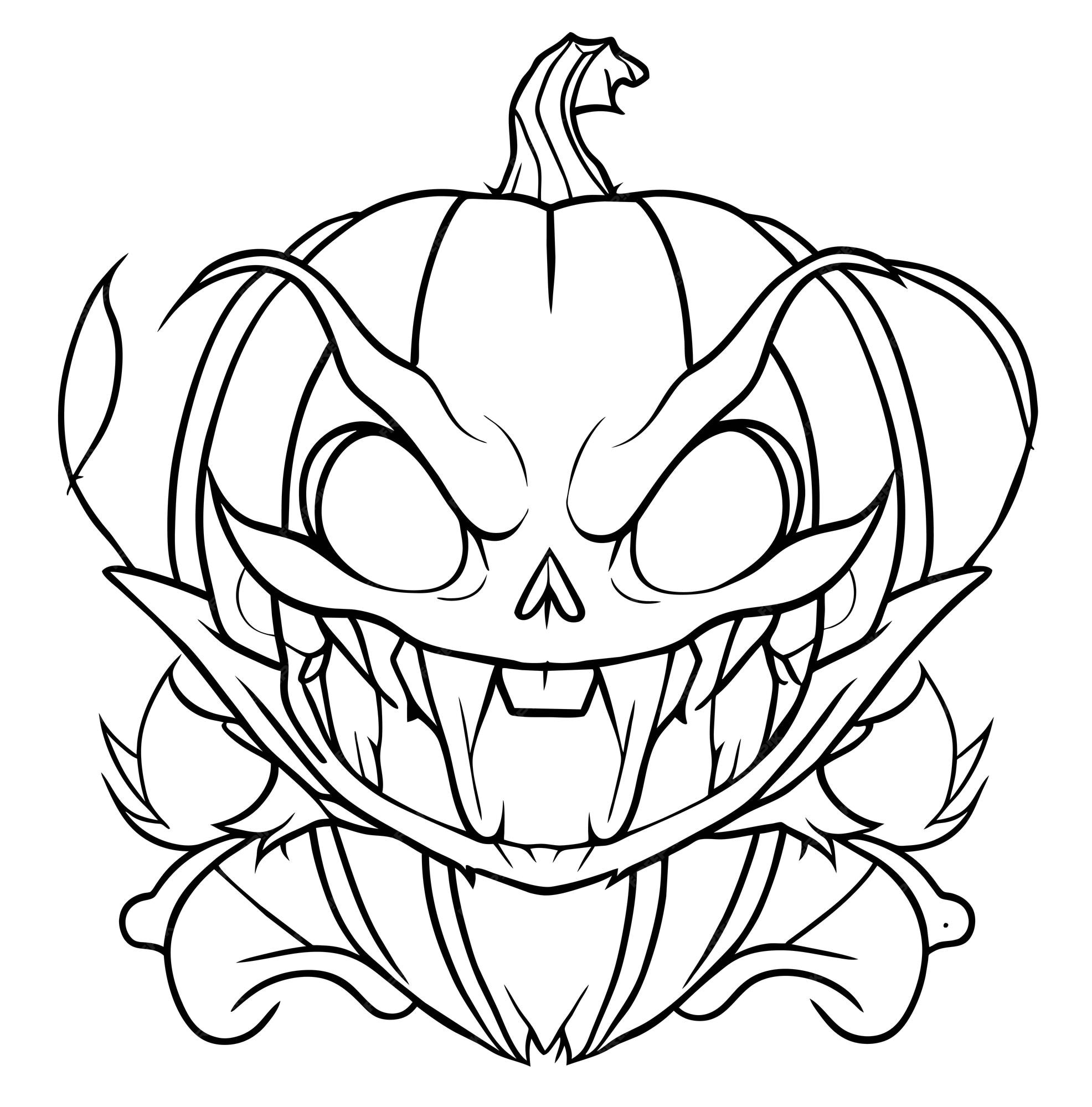 Premium vector gothic creepy pumpkin coloring page vector halloween pumpkin coloring page