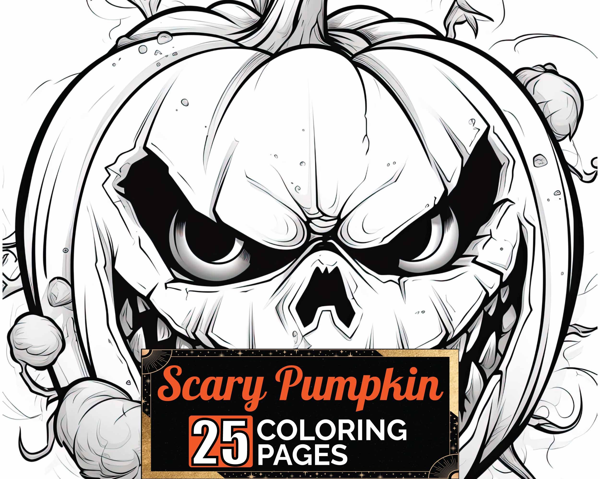 Scary pumpkin coloring pages premium adult kids halloween scene coloring sheets coloring book a size printable digital pdf download instant download