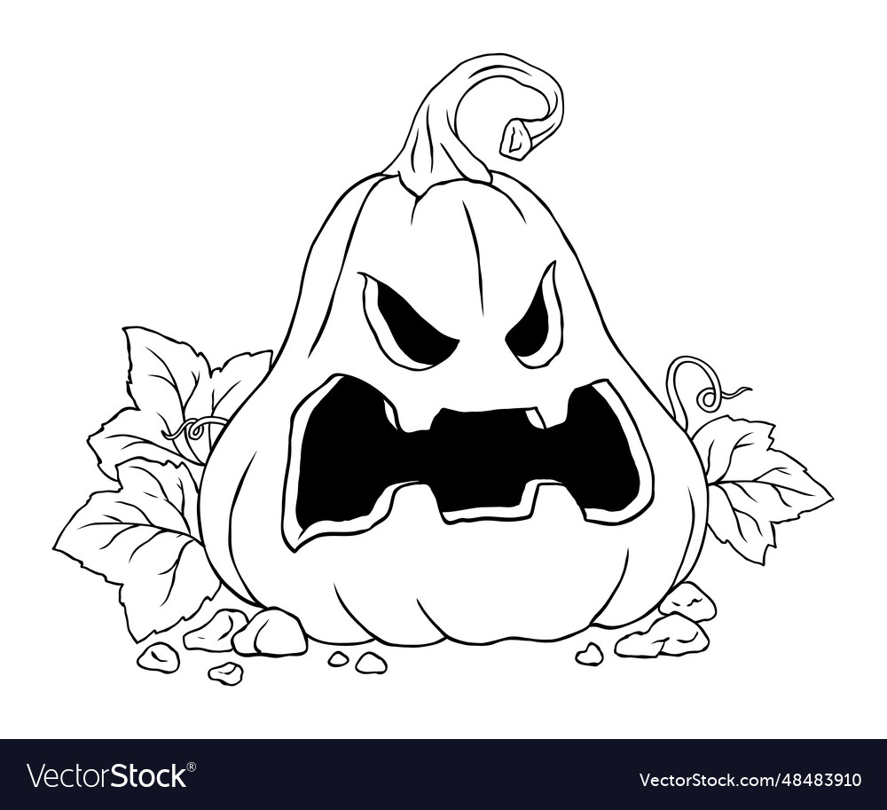 Scary halloween pumpkin coloring page royalty free vector