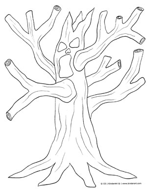 Spooky tree coloring page â