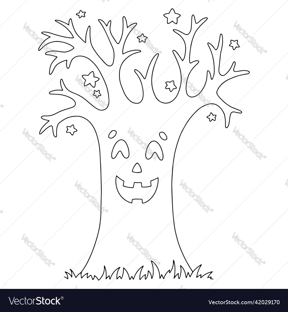 Magic tree coloring book page for kids halloween vector image