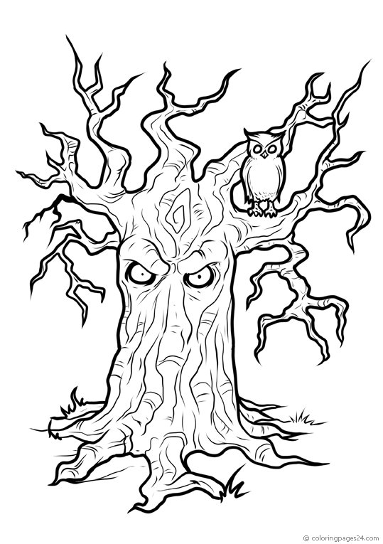 Angry tree with eyes coloring pages