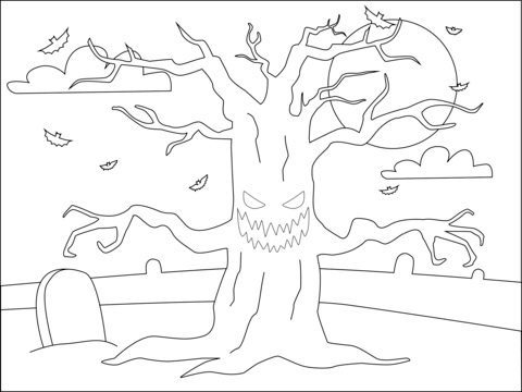 Haunted tree coloring page free printable coloring pages