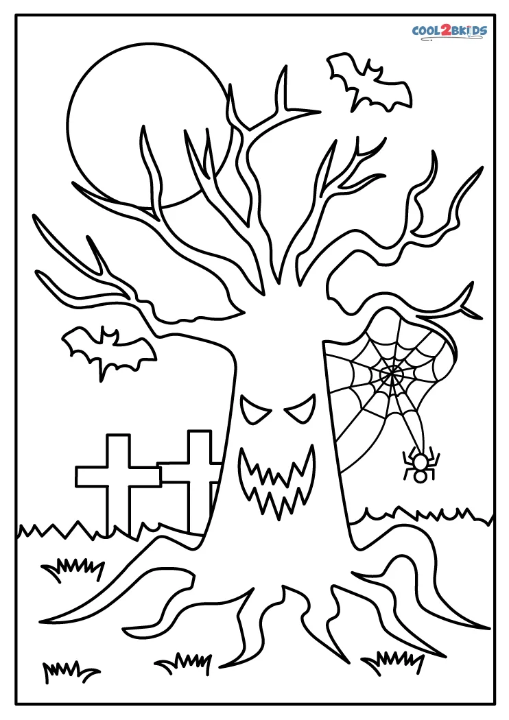 Free printable halloween tree coloring pages for kids