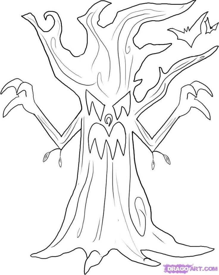 Spooky tree coloring page