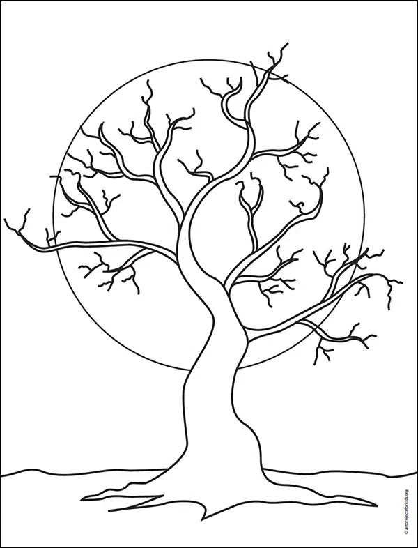 How to draw a scary tree and tree coloring page