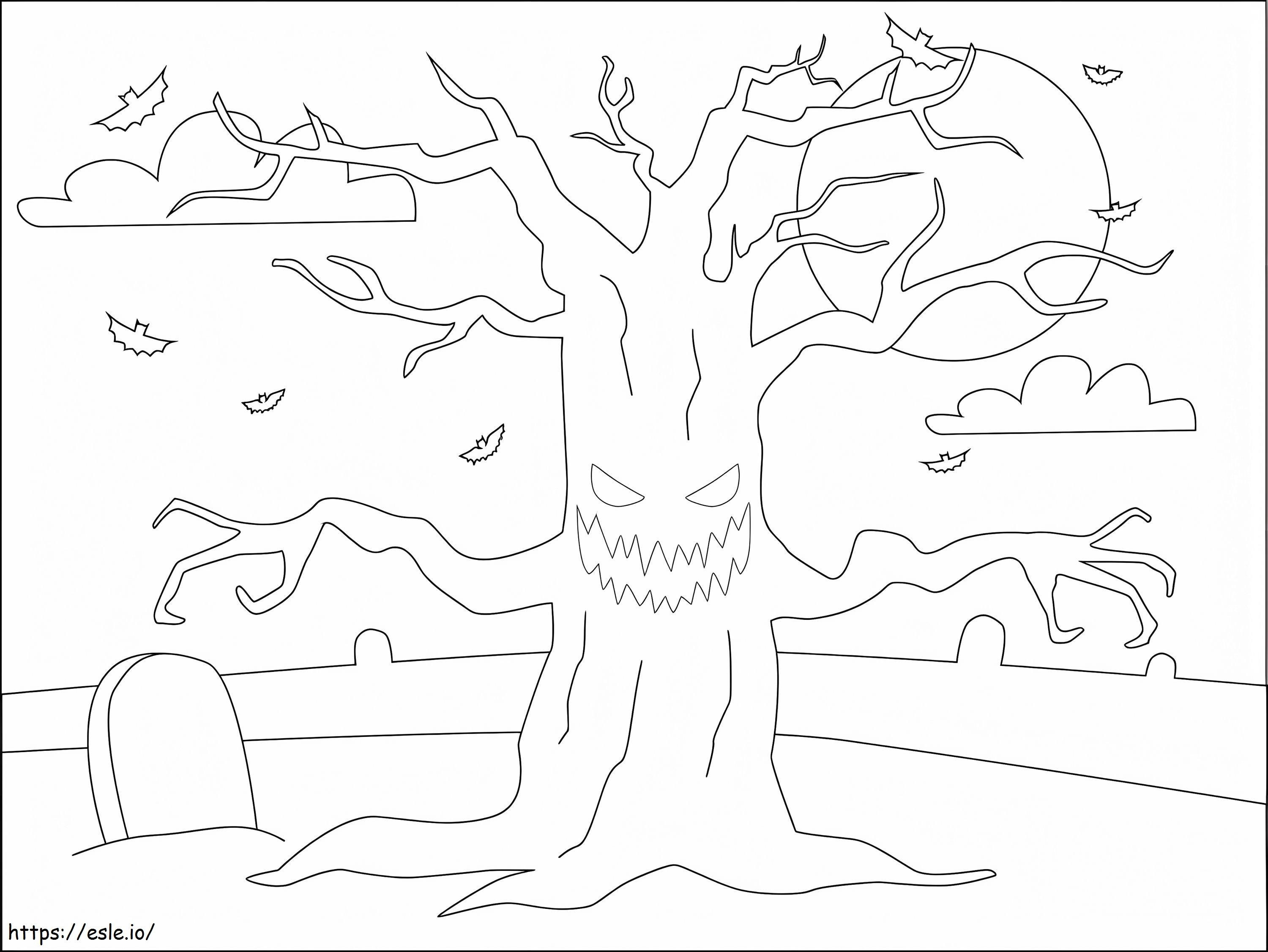 Creepy spooky tree coloring page