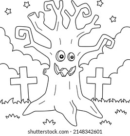 Scary tree halloween coloring page kids stock vector royalty free