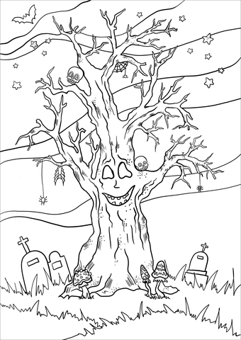 Haunted tree coloring page free printable coloring pages