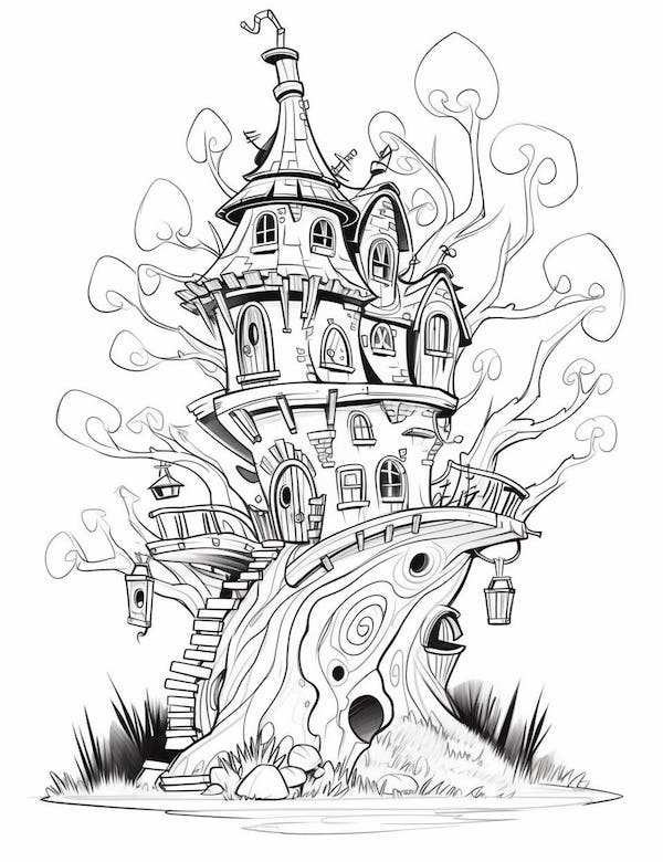 Creative haunted house coloring pages