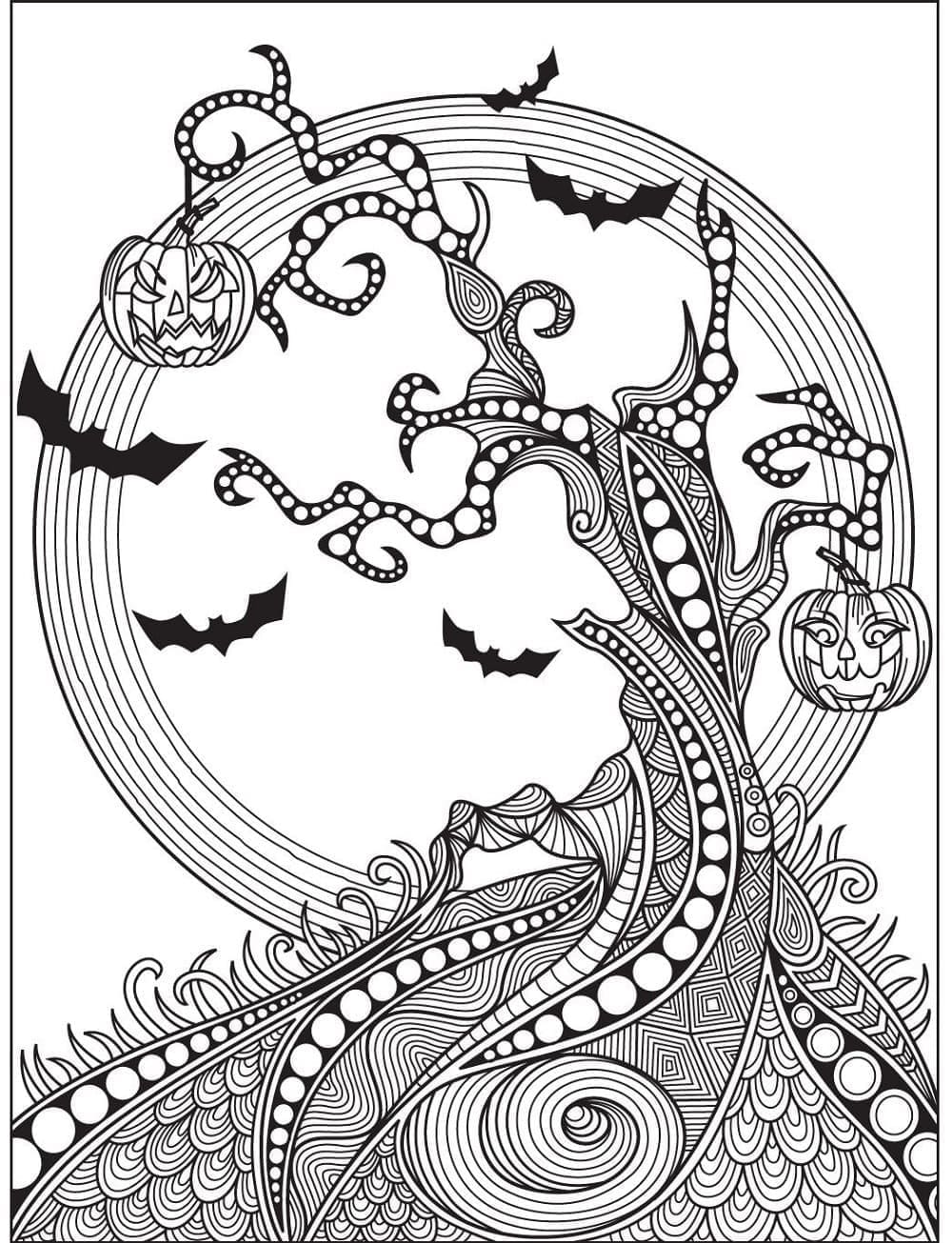 Halloween tree for adults coloring page