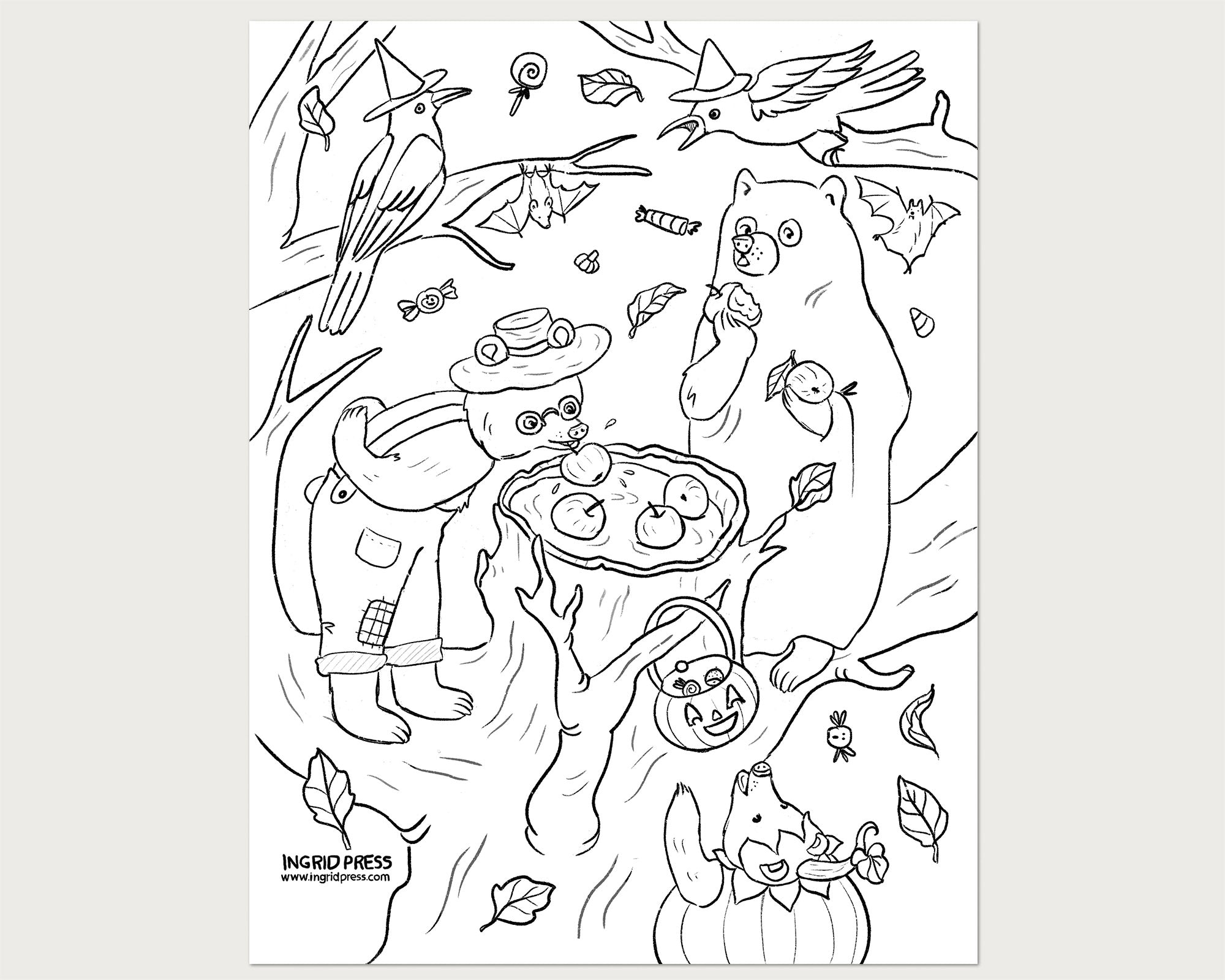 Halloween tree coloring page â ingrid press