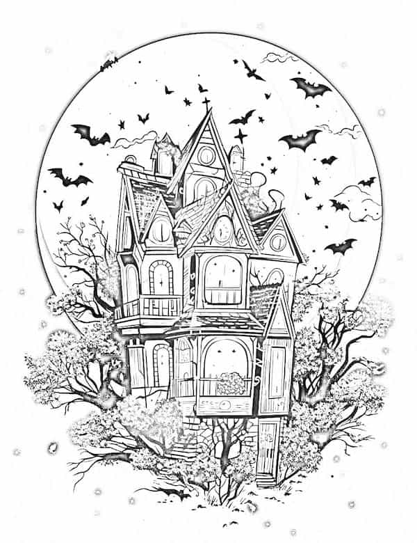 Creative haunted house coloring pages