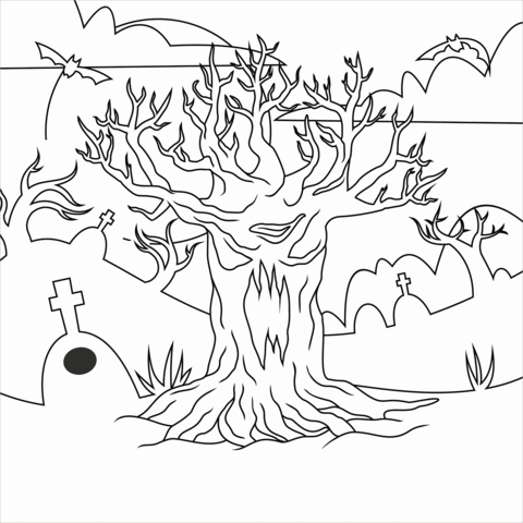 Haunted tree coloring page free printable coloring pages