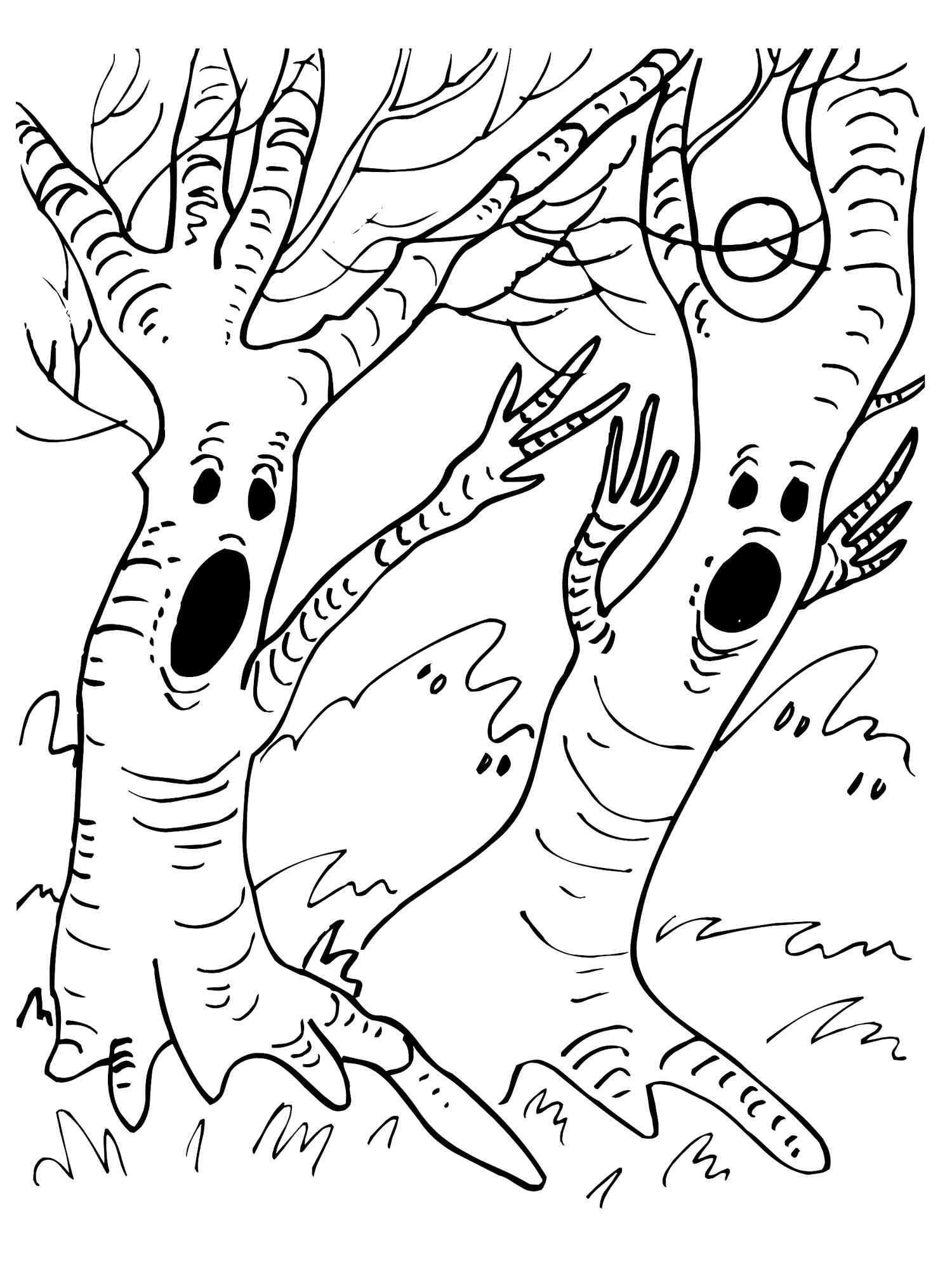 Spooky tree coloring pages