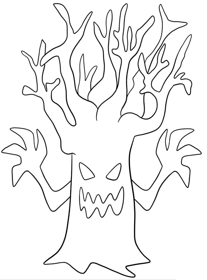 Easy spooky tree fãrbung seite