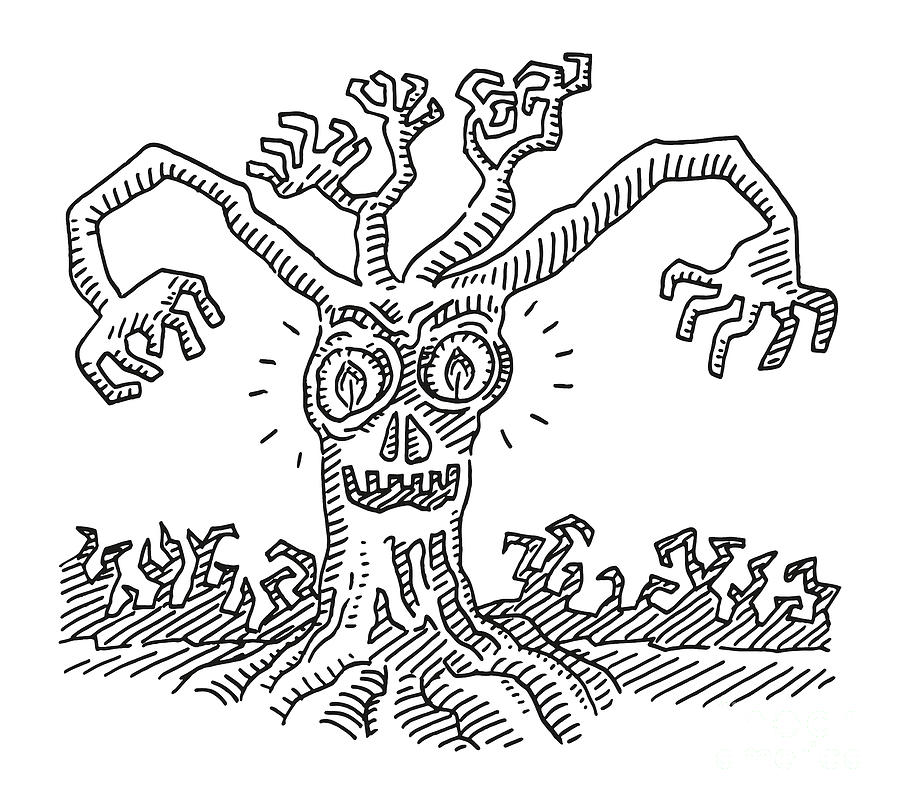 Halloween spooky tree drawing drawing by frank ramspott