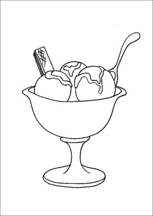 Ice cream sundae and spoon coloring page