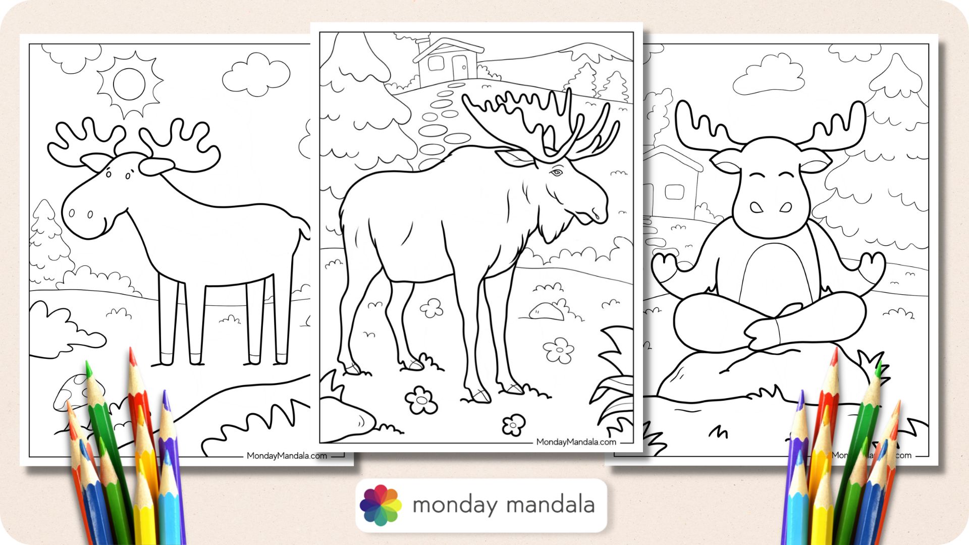 Moose coloring pages free pdf printables